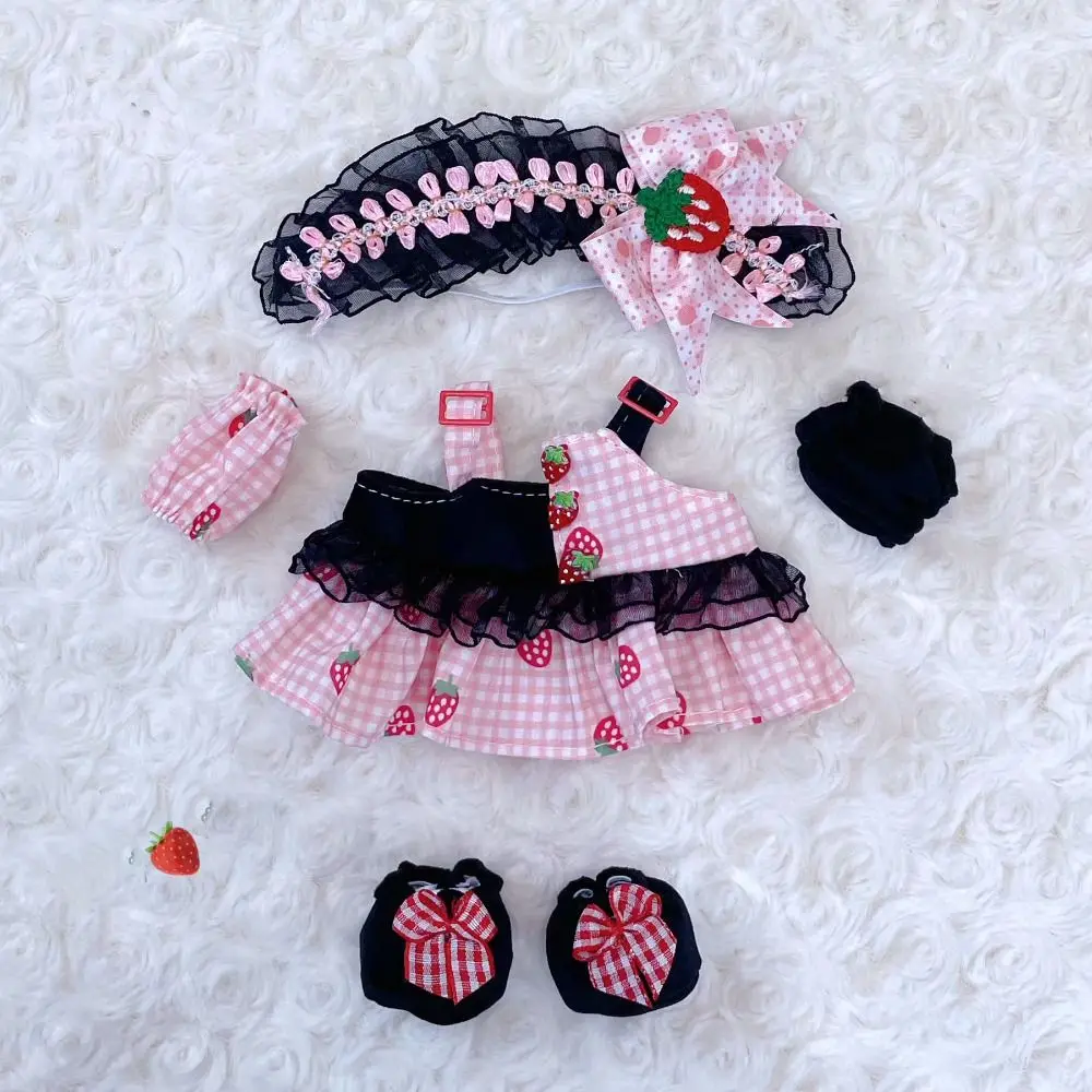 Lindos Vestidos de Princesa com Cartoon Headband, Bonecas de Pelúcia Roupas, Saia e Saia Decoração, 20cm Cotton Doll Acessórios