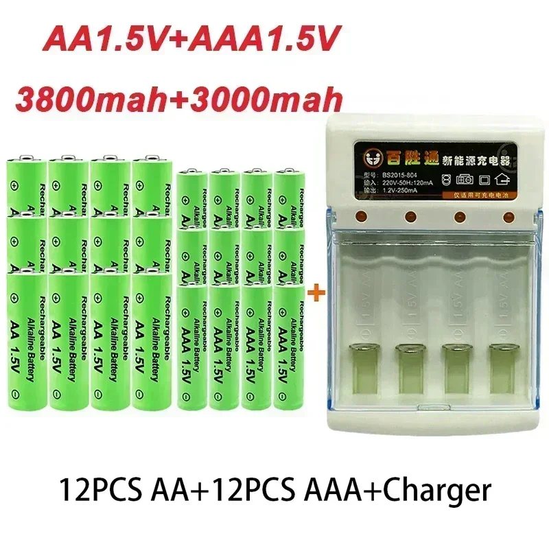 AA +AAA Battery New 1.5VRechargeableBattery AA3800MAH AAA3000MAH with Charger for LED Flashlight Flashlightorelectronicdevices