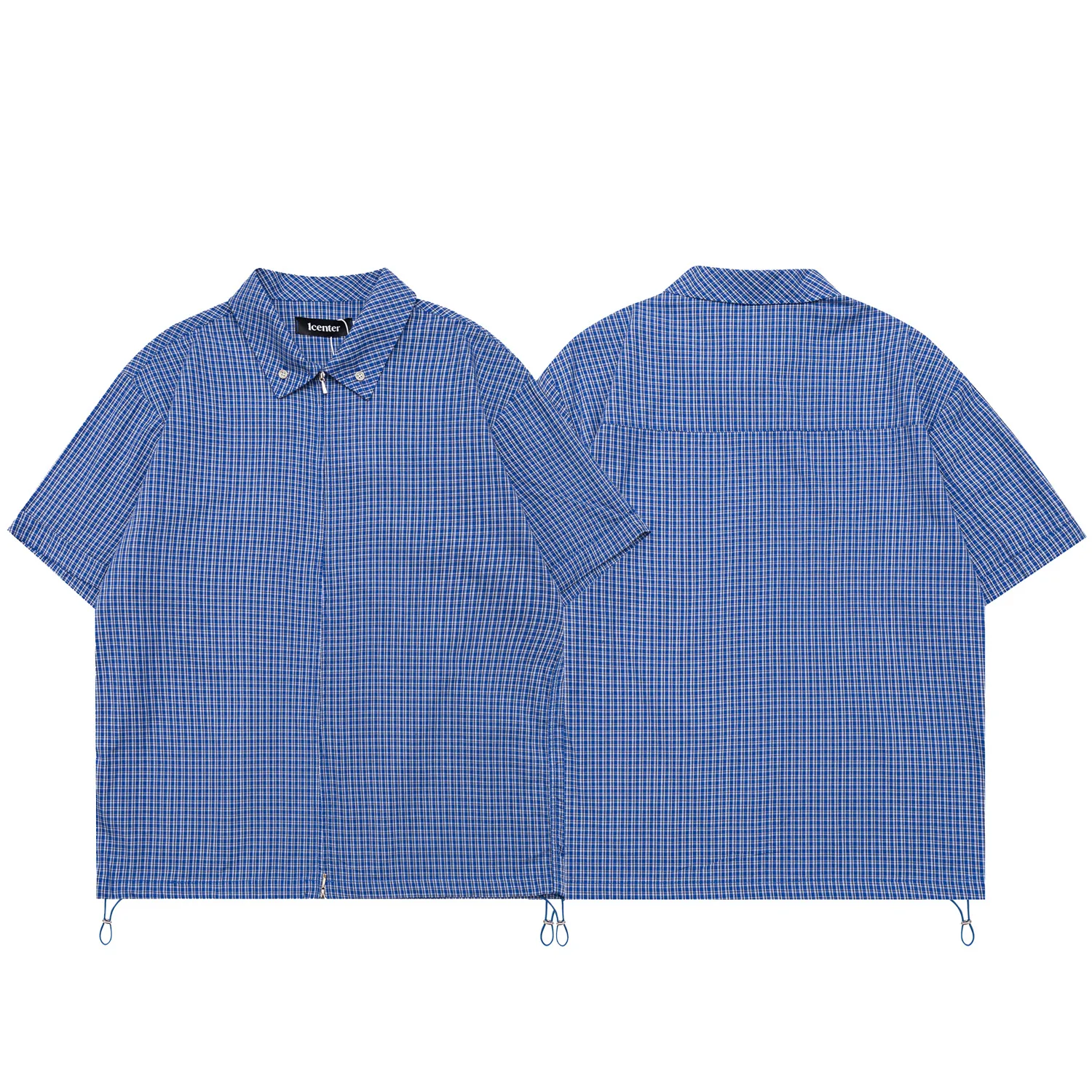 Japanese Retro Plaid Short Sleeved Shirt, Wide and Relaxed Swing Drawstring Five Quarter Sleeve