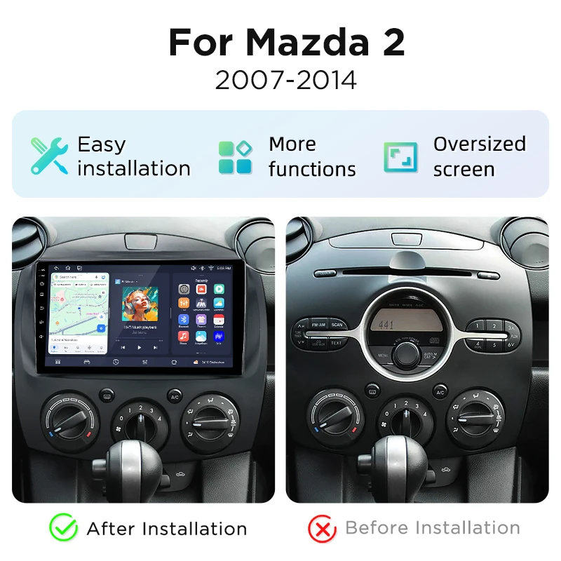 Sistema Estéreo Inteligente Junsun de 9 Pulgadas con Android 15 para MAZDA 2 Mazda2 2007-2014, Cámara de Visión 360°, Radio para Auto, CarPlay Inalámbrico, Voz AI, Pantalla Táctil IPS, Reproductor Multimedia Inteligente, Unidad Principal 2 Din, Navegador GPS, Mirror Link, Bluetooth Automotriz, DSP, RDS, FM