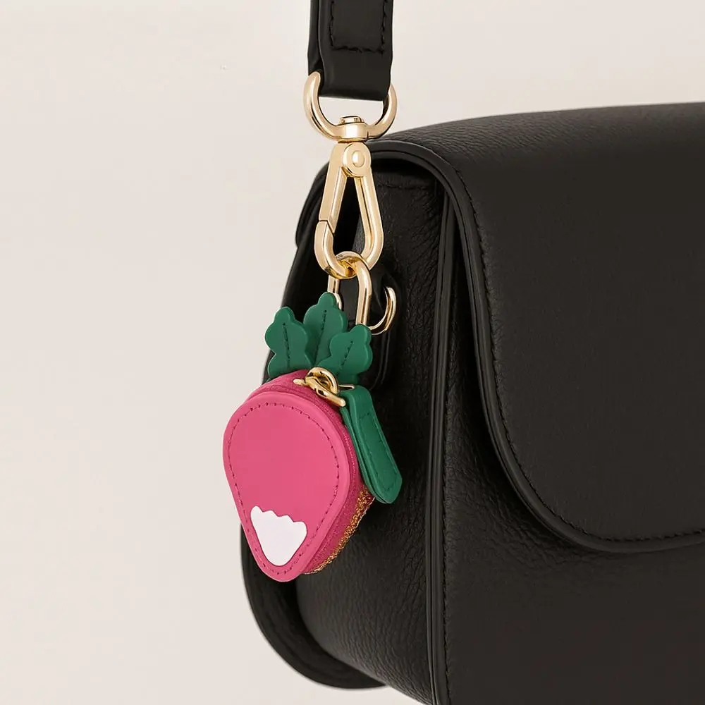 

Portable Radish Fruit Shape Coin Purse Zipper Keychain PU Leather Pendant Wallet Korean Style Mini Storage Bag Women