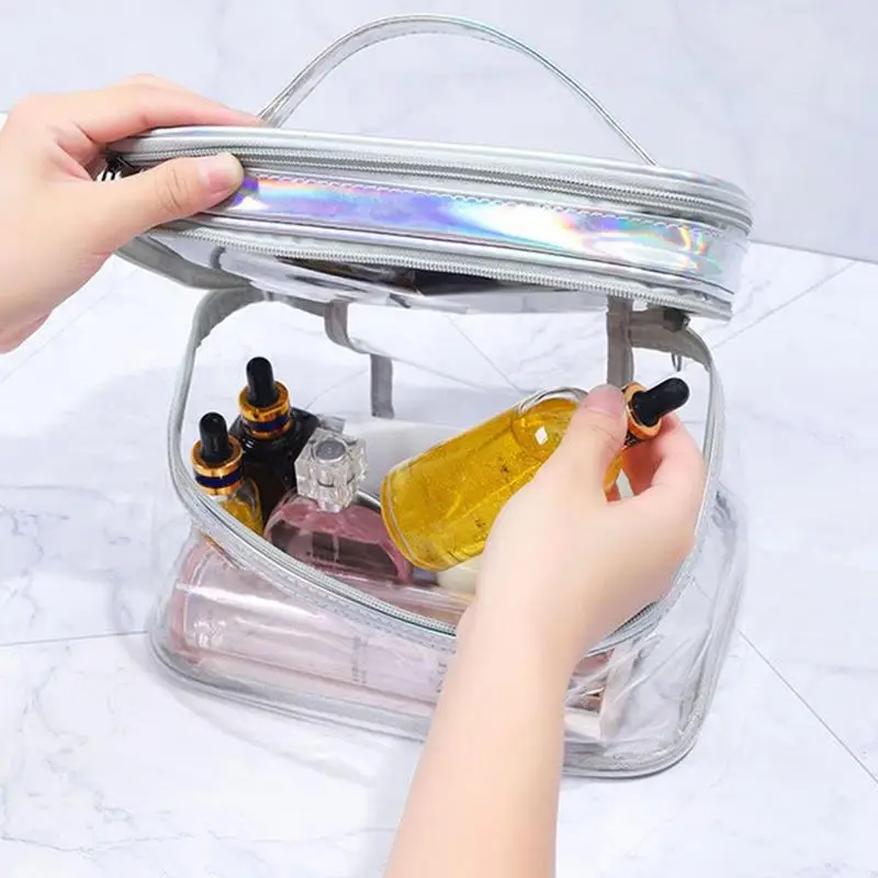 Double Layer Clear Cosmetic Bag Transparent Large Makeup Bag Travel Make Up Bag Waterproof Zipper Bags Portable Toiletry Bag