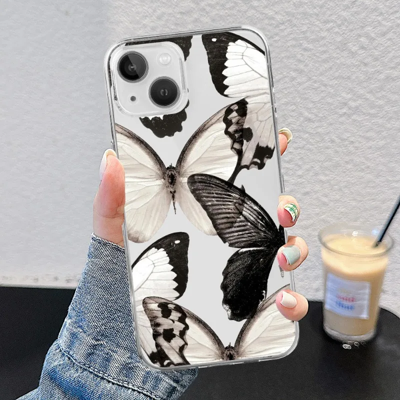 Fundas de teléfono con mariposas oscuras para Iphone, 15, 14, 13, 12, 11 Pro Max, Mini, XS, XR, 7, 8, SE2 Plus, Kawaii, Animal de dibujos animados, Graffiti