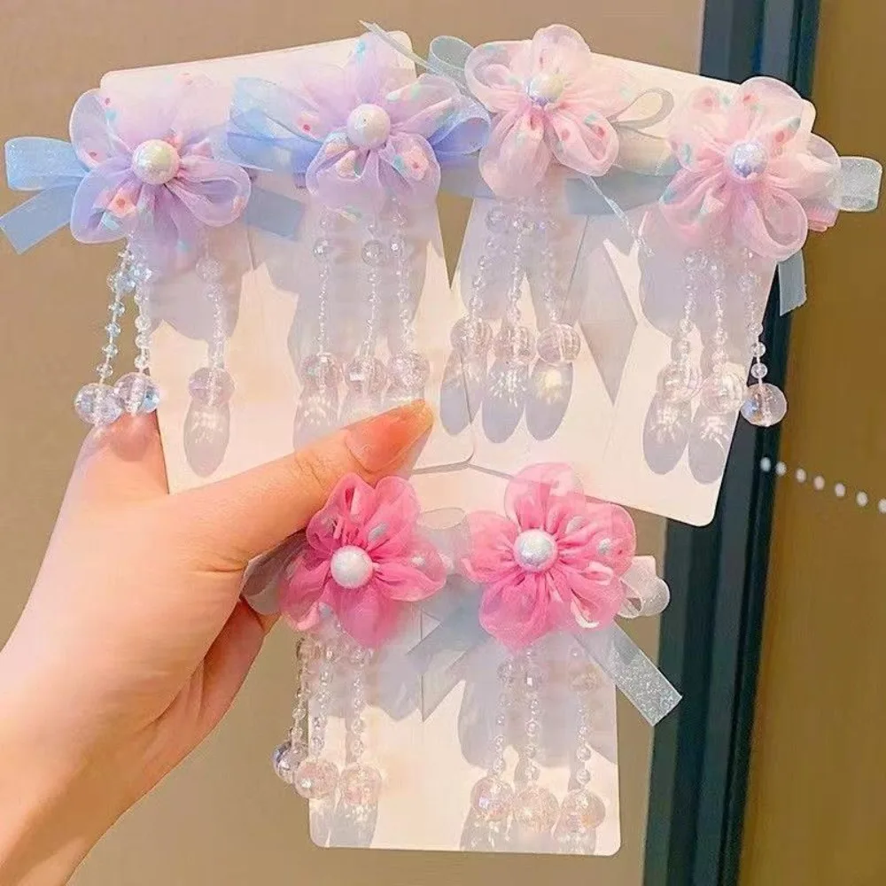 2 Stück Kinder-Hanfu-Kopfschmuck mit Blumenquasten im antiken Stil, Haarspangen, chinesischer Stil, Quasten-Haarspange für kleine Mädchen – Detail 4