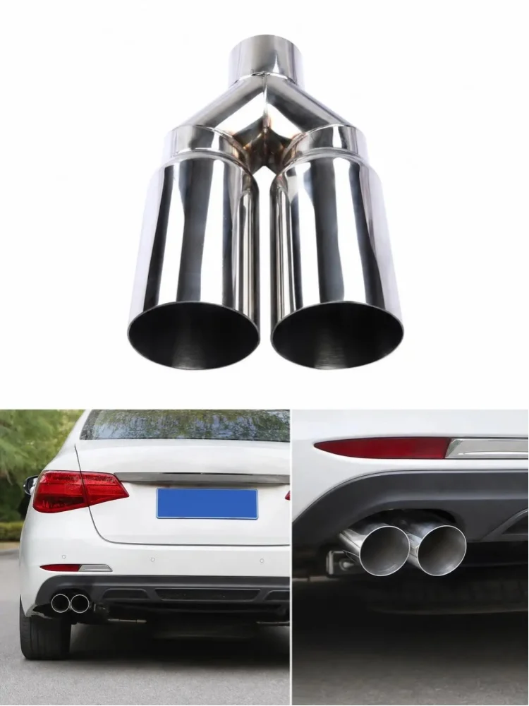 Universeller Auto-Auspuff-Endrohr 63-76mm Y-förmig Einlagig Doppelauslass Edelstahl-Endrohr – Auto-Modifikation Doppel-Auspuff-Endrohre