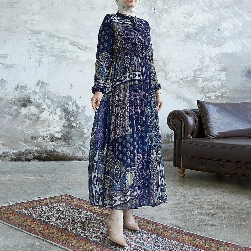

Мусульманские женские халаты из Дубая Ближнего Востока, Абая Саудовской Аравии, модное длинное шифоновое платье с принтом. S-XXL