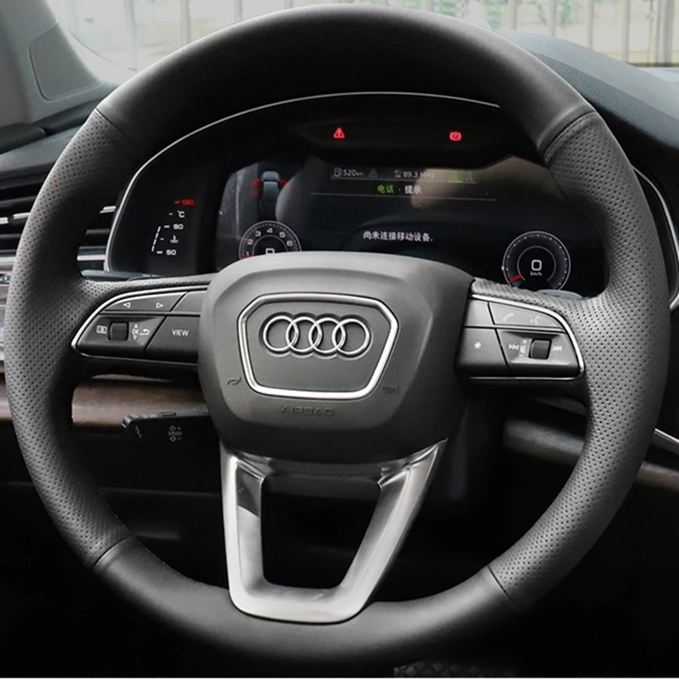 DIY Black Faux Leather Steering Wheel Cover For Audi A4 (B9) Avant Allroad Q3 Q5 SQ5 Q7 SQ7 Q8 SQ8 Funda Volante Car Accessories