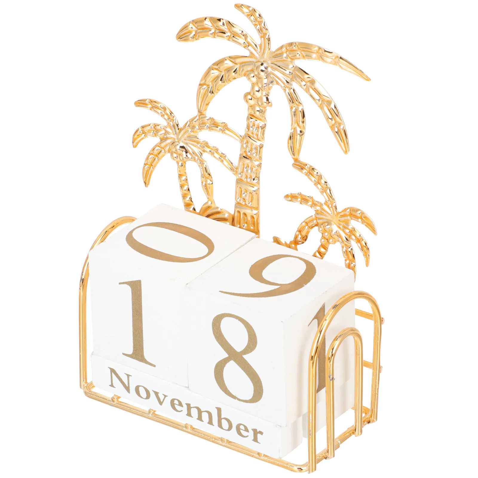 Wooden Tabletop Perpetual Calendar Block Classic Desk Decoration for Home Office Cafe Restaurant Reusable Wooden Metal