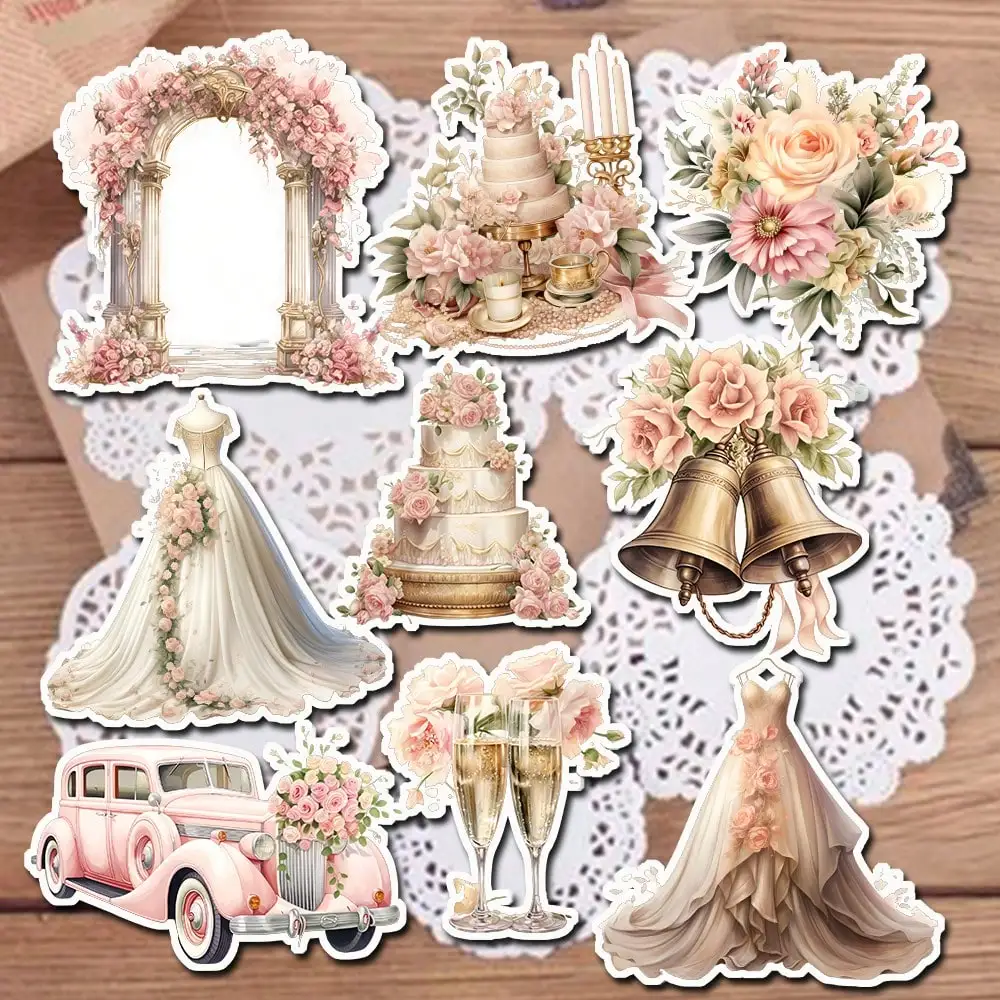 Wedding Decoration Painting Watercolor Sticker For Wedding Dress Flowers Candles Scrapbooking Diary Diy Decoration WeddingDecals