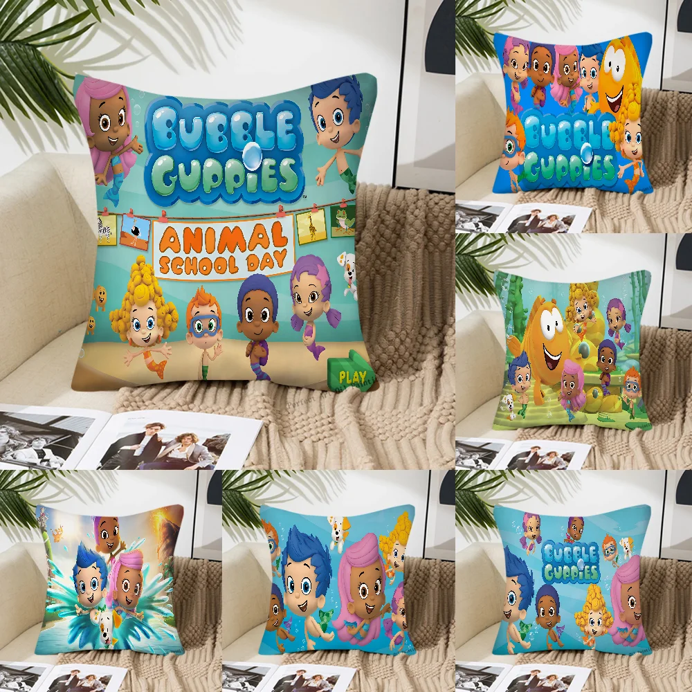 Anime B-Bubble Guppies Pillow Case Square Pillow Bedroom Sofa Leisure Comfort Cushion Car Living Room Home Decoration