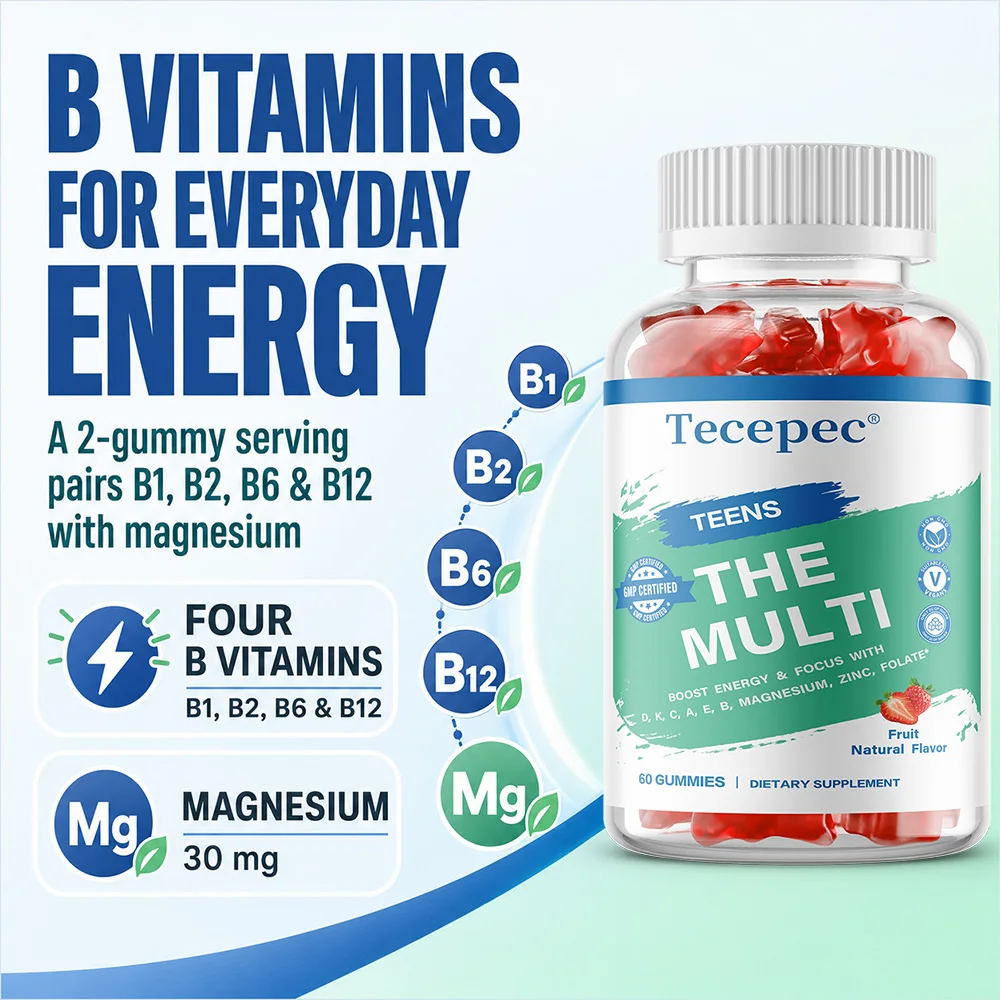 Teen Multivitamin Gummy with Vitamin A, C, D3, E, B1, B2, B6, B12, K2, Magnesium, Zinc for Energy, Immune & Mood Support