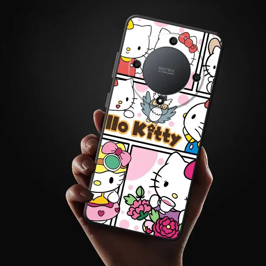 حافظة لهاتف Honor X6 90 X8 X5b Magic5Lite X7 70 200 400 Lite X9a 8X غطاء هاتف ناعم أسود Kawaii Sanrio Hello Kitty