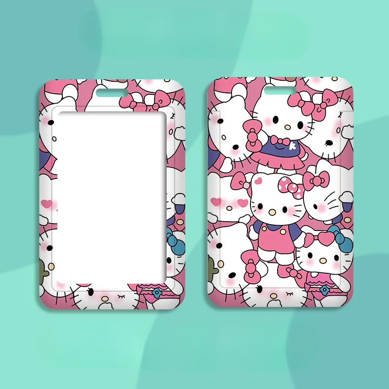 حامل شارة هوية Kawaii Hello Kitty للنساء ، حامل بطاقة الحبل ، كم بطاقة الائتمان ، لطيف ، عمودي ، أنيمي ، سانريو ، فتاة