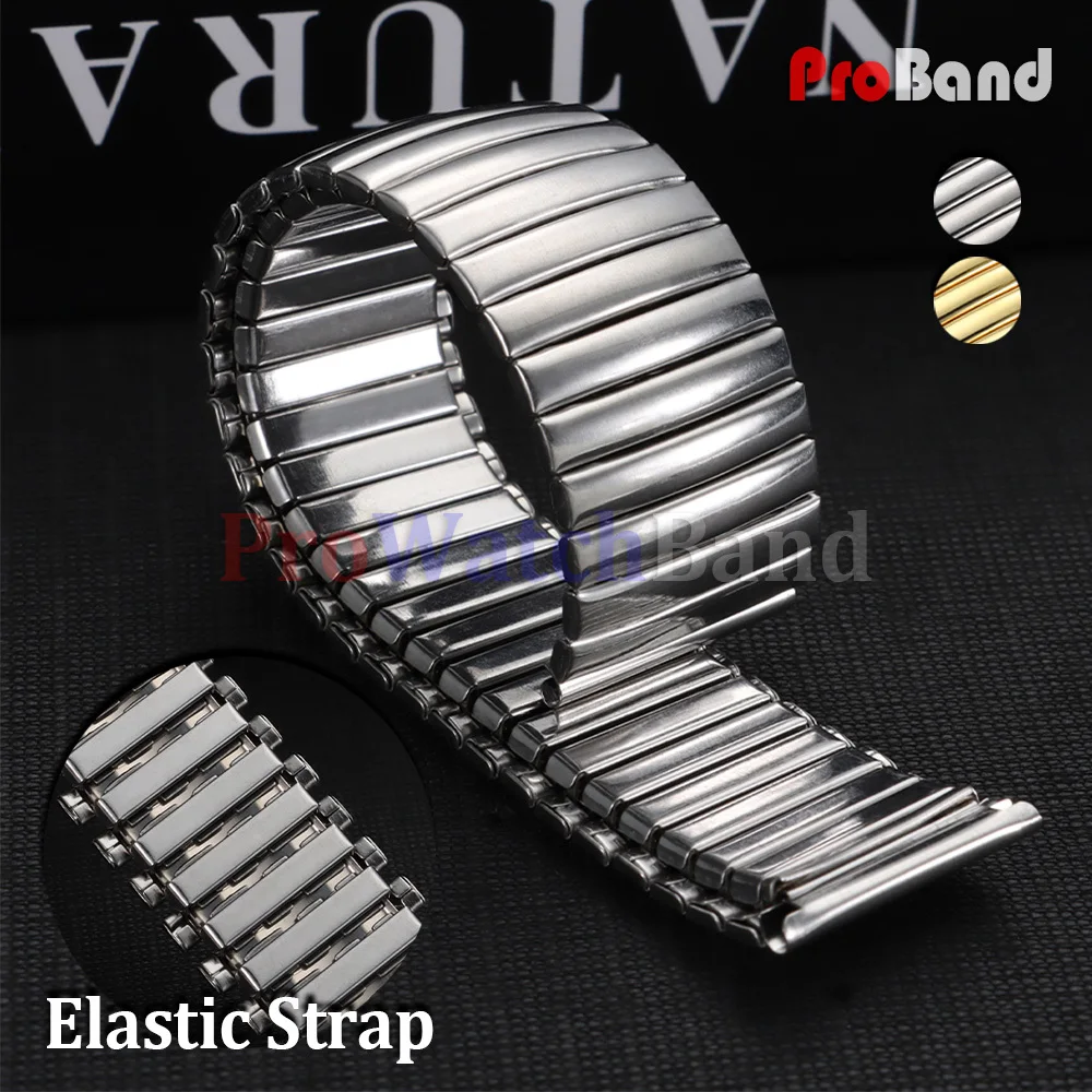 

12mm 14mm 16mm 18mm 20mm 22mm Silver Gold Stainless Steel Elastic Watch Band Universal Men Women Bracelet Metal Expansion Straps