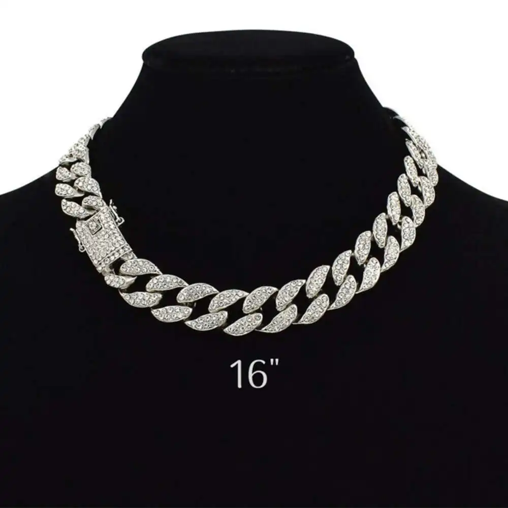 Luxury Hiphop Jewelry 10mm Width 16inch Silver Iced Out Moissanite Cuban Chain.