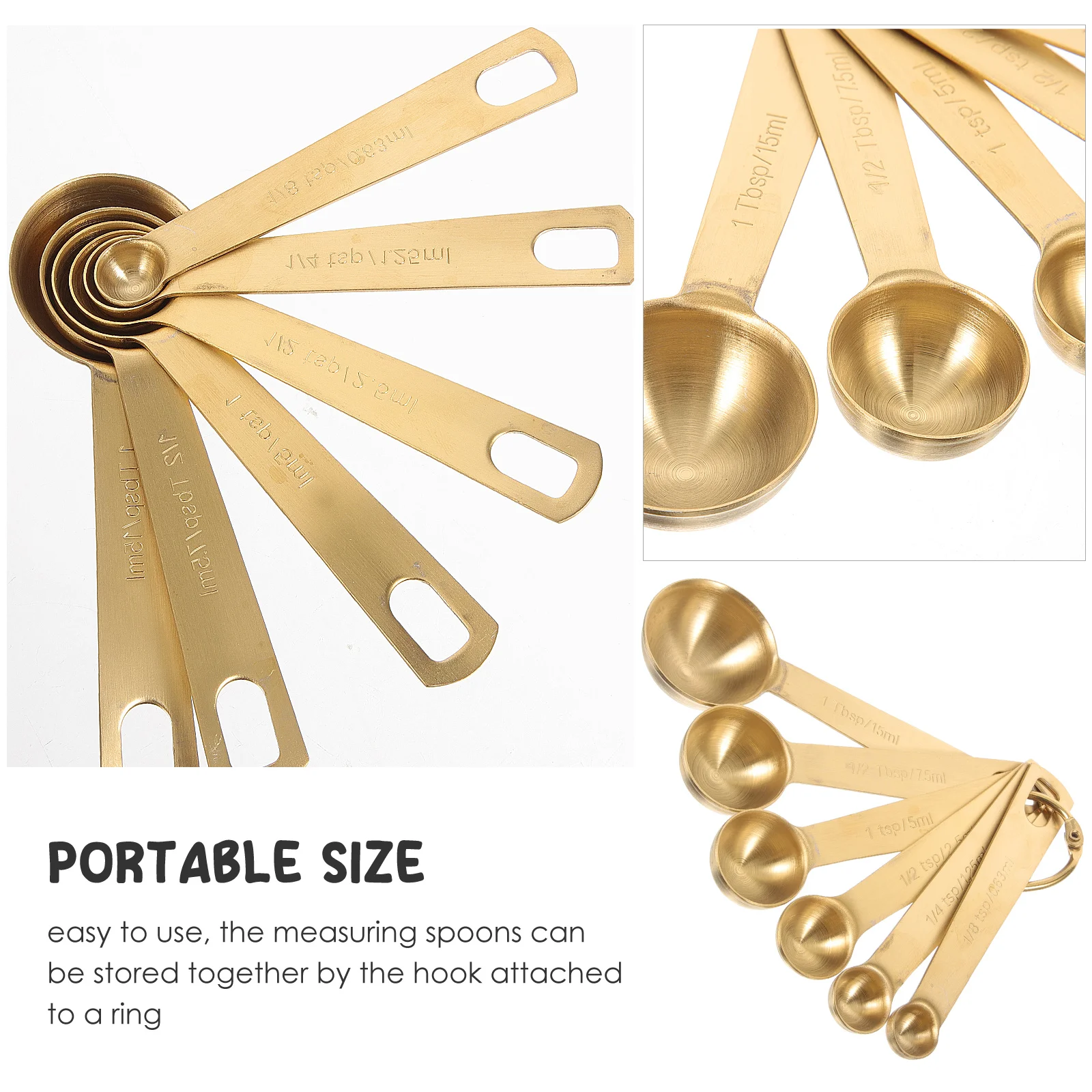 

6Pcs Stainless Steel Measuring Spoons Set Ergonomic Handle Kitchen Baking Cooking Coffee Tea Sugar Measurement