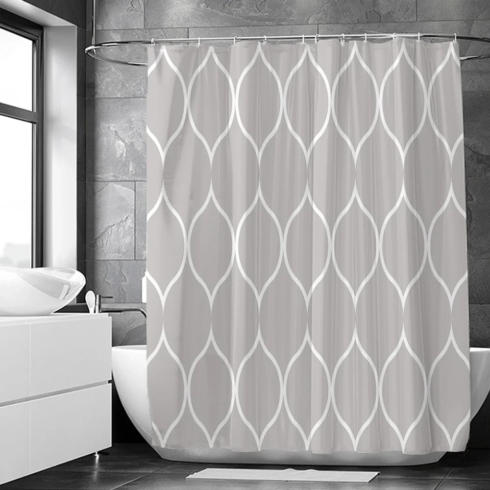 Black and White Geometric Pattern Shower Curtains Waterproof Fabric Bathroom Curtain with Hooks 180x180cm Toilet Bath Screen