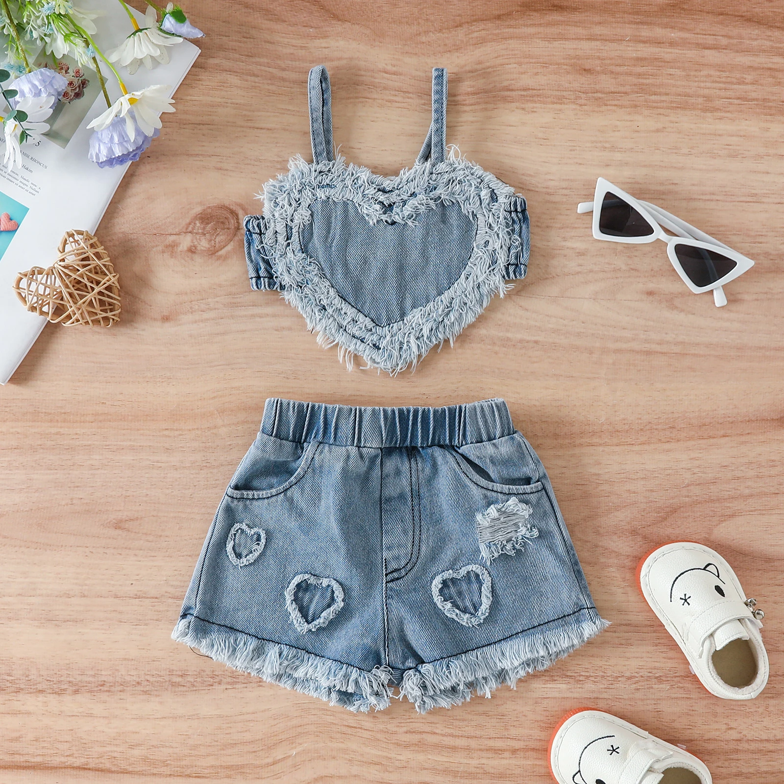 ma&baby 3-24M Newborn Infant Toddler Baby Girl Clothes Sets Fashion Heart Crop Tops Shorts Denim Outfits Summer Clothing D05