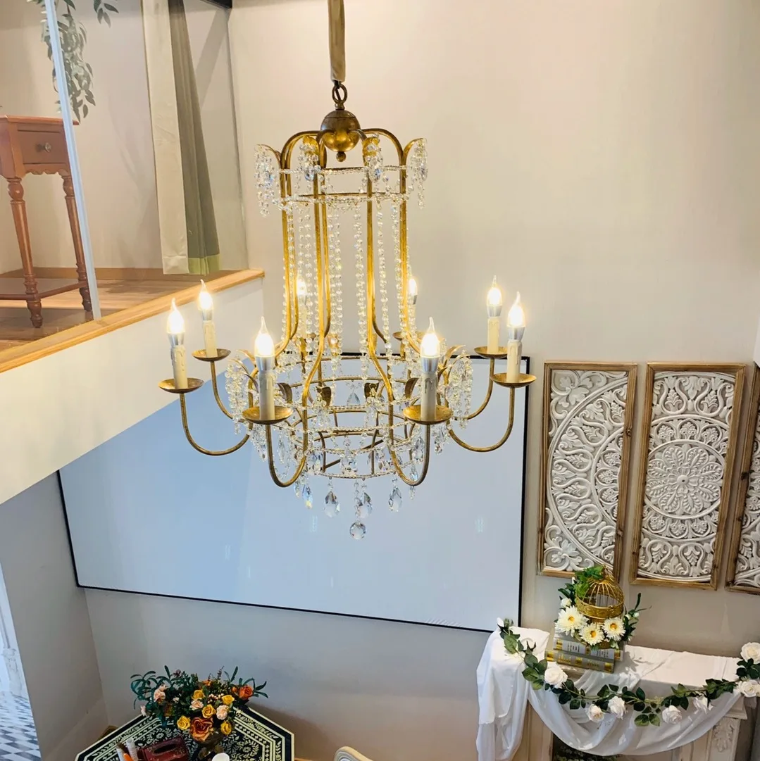 Vintage Crystal Chandelier Pendant Light For Living Room Bedroom Dining Room Kitchen Villa Retro Luxury Style Candle Lamp