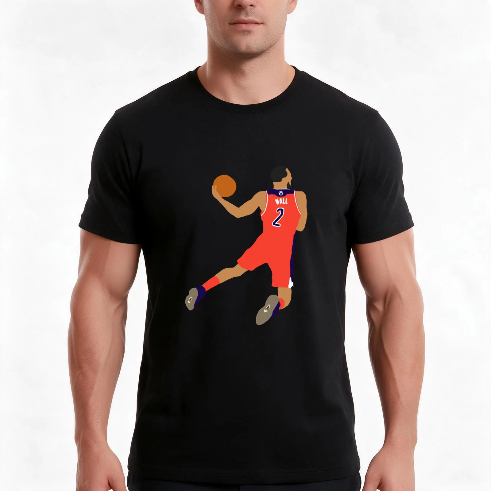 John Wall Dunk T-Shirt, Summer Casual Cotton Tee, Oversized Streetwear Tops, Vintage Graphic Print, Loose Fit Short Sleeve