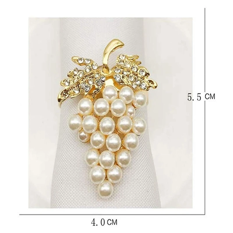 12 Pcs Pearl Napkin Rings Gold Grape Shape Napkin Buckle Holder Napkin Holders Wedding Party Table Decor Napkin Buckles