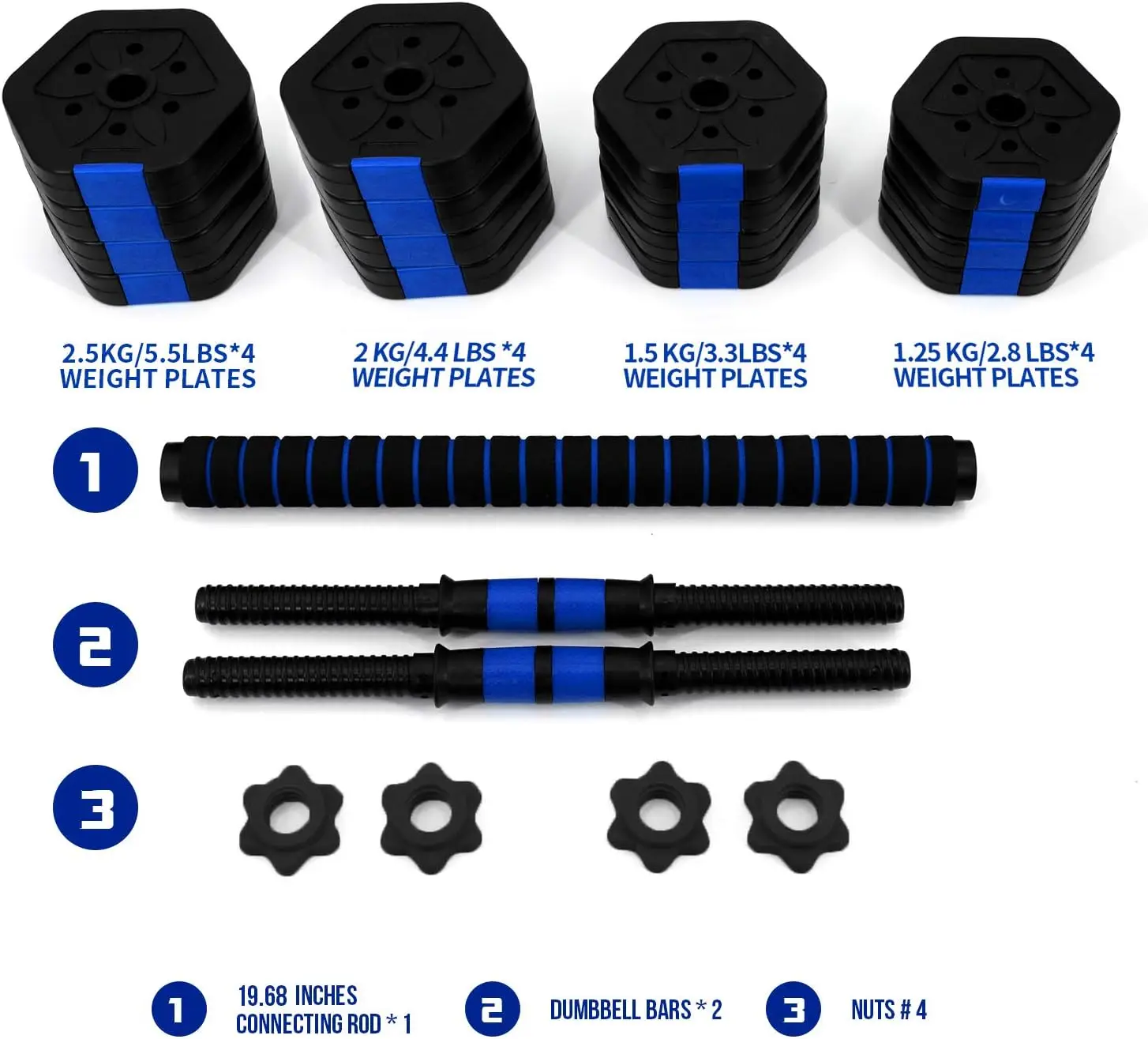 Dumbbell Sets Adjustable Weights, Free Weights Dumbbells Set with Connector, Non-Rolling Adjustable Dumbbell Set, Weights Set fo