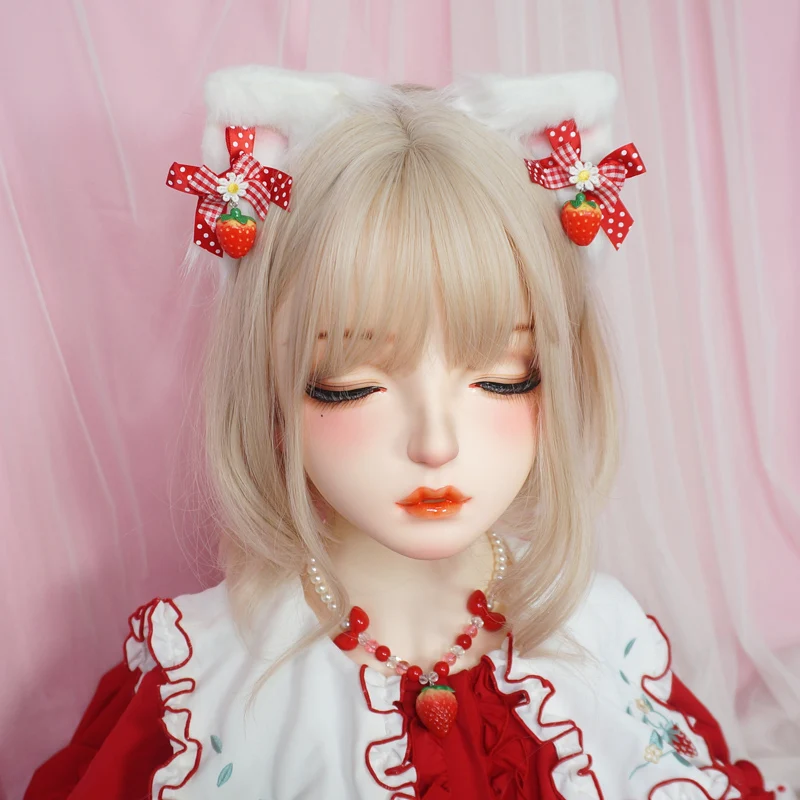 

Original Design Handmade AP Strawberry Cat Ear Barrettes KC Headband Bow Headdress Lolita Cute Animal Ears