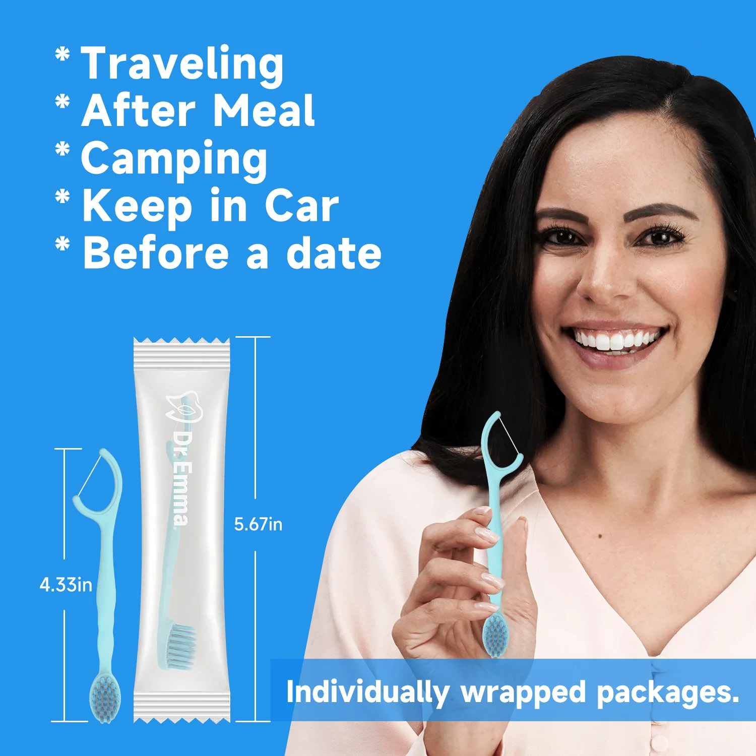 Disposable Travel Oral Kit, Individual Package Toothbrush, Floss & Toothpaste, Portable, Breath Freshening, No Cleaning Needed