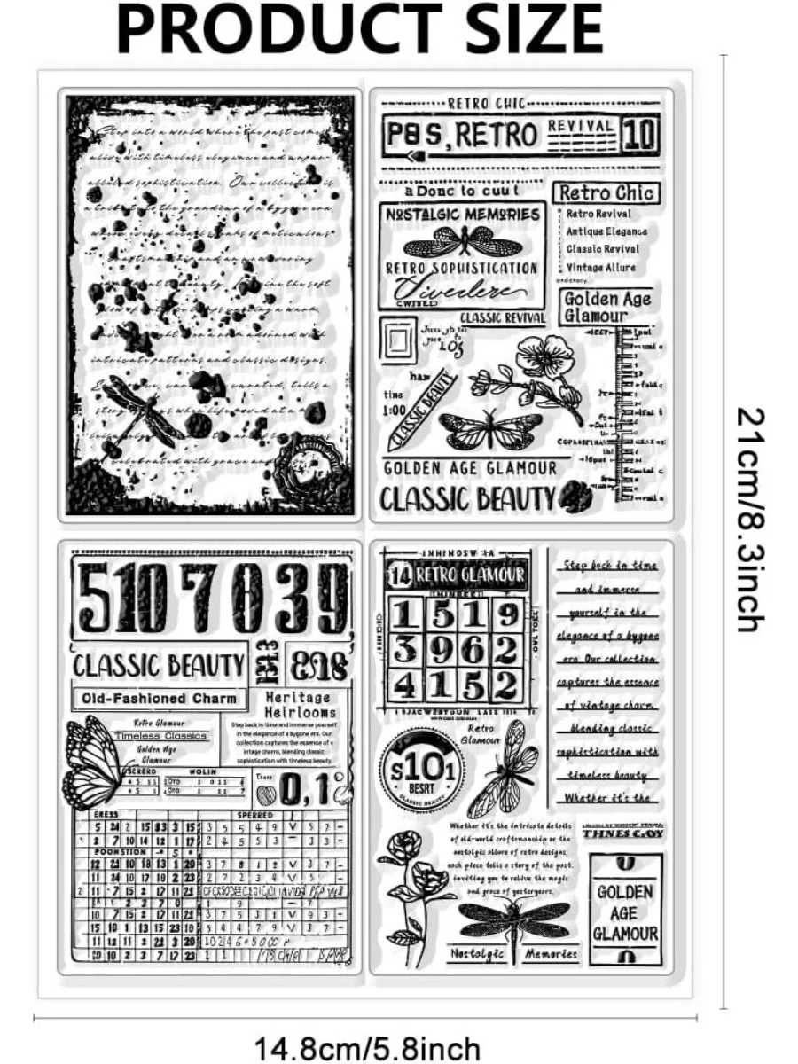 1Sheet Vintage Label Background Clear Stamps Retro Postcard Transparent Stamp Silicone Clear Stamp Seals for Cards Making DIY