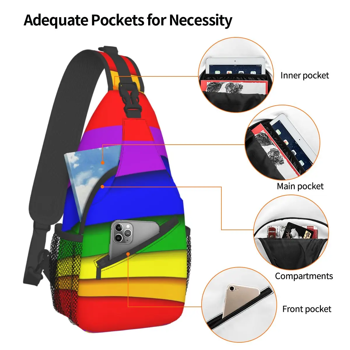 Lgbt Sling Bags Borst Crossbody Schouder Rugzak Reizen Wandelen Daypacks Trots Regenboog Mannen Vrouwen Tas