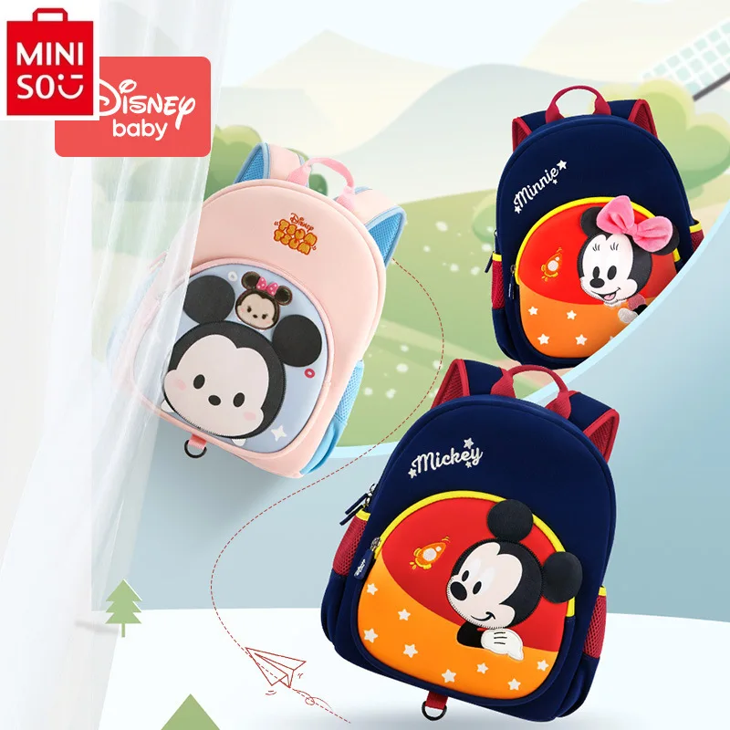 MINISO Disney Cartoon Mickey Minnie Love Multi functional Backpack for Children Weight Loss and Loss Prevention Backpack