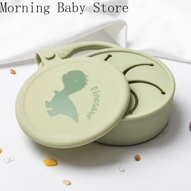 Cartoon Little Rabbit Printing Snack Bowl with Lid Foldable Anti-spray Baby Silicone Snack Cup Portable Baby Food Supplement Box