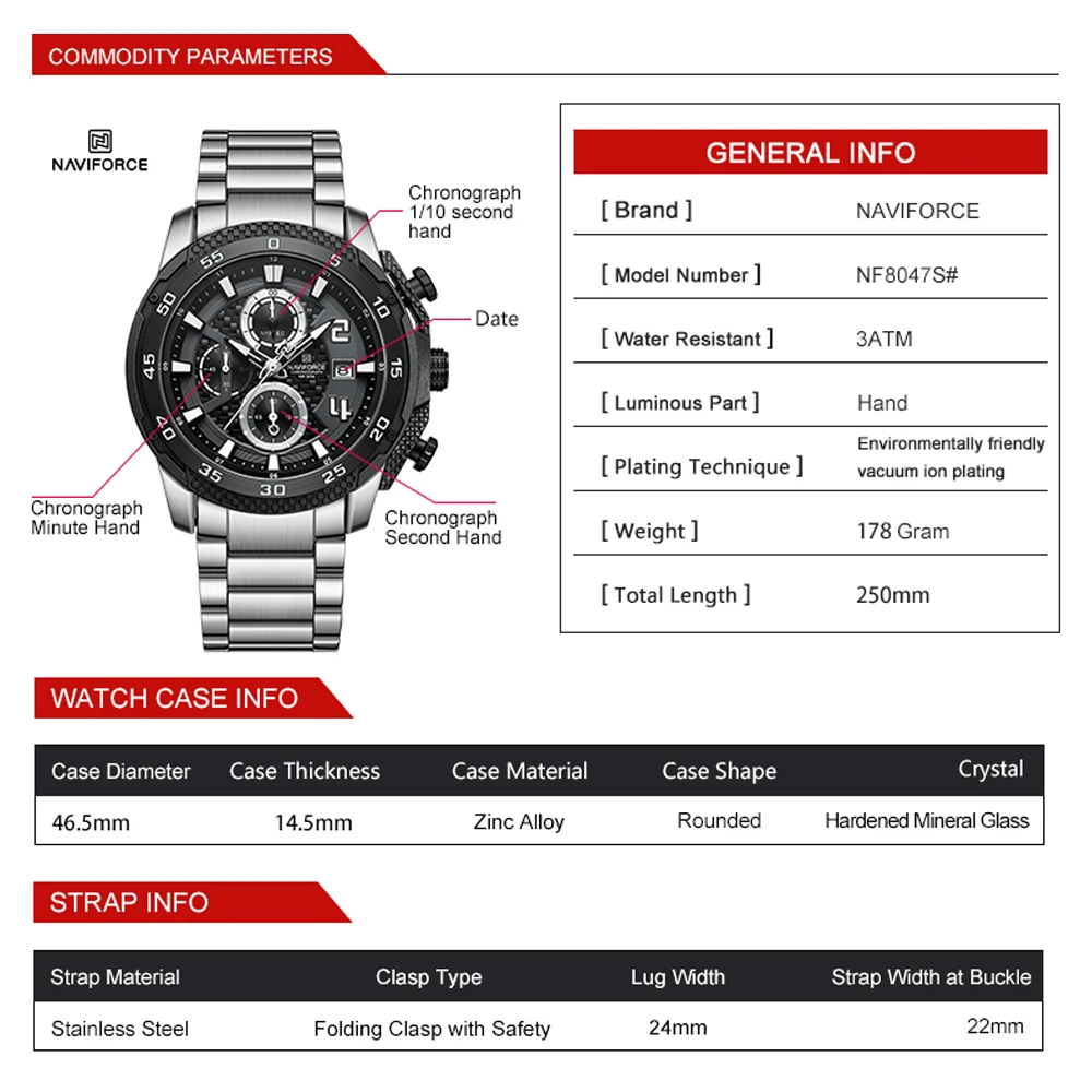 NAVIFORCE Luxury Brand Watches for Men Quartz Sport Watch Big Dial Man Chronograph Waterproof Multifunction Male Wristwatch