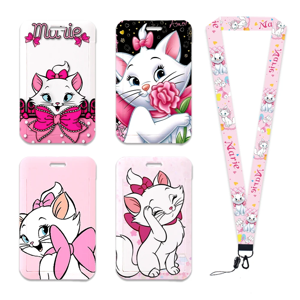 Disney Marie Cat Cute The Aristocat Card Holder Student Keychain Girls Kids Gym Cell Phone Strap Badge Holder Rope Pendant Cover