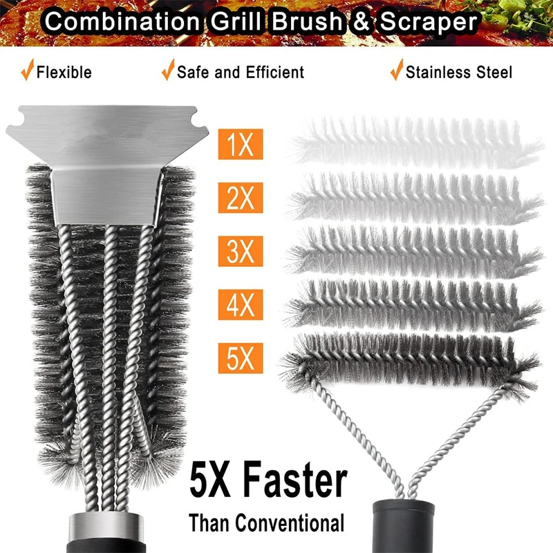 LMETJMA Safe Grill Brush and Scraper with Deluxe Handle 18 inch Grill Cleaner Brush Stainless Steel Bristle Grill Brush JT61