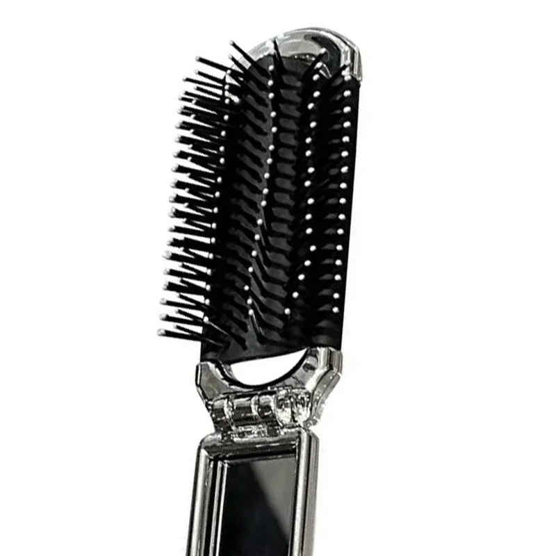 TKOH-2-en-1 Peine y espejo plegables portátiles: cojín de aire de diamante, adorno de diamantes de imitación, cepillo de pelo de viaje compacto y herramienta de maquillaje
