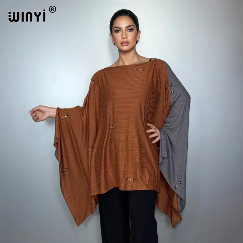 

WINYI Pearl embroidered stretch dress Women crumple Design Loose robe sexy maxi party dresses poncho for women maxi kaftan
