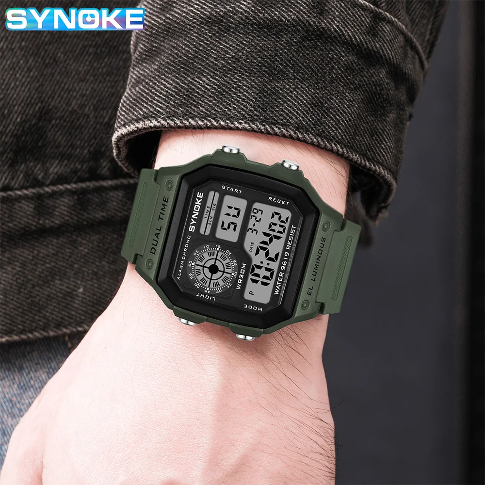 Synoke Outdoor Military Digital Watch For Men Fashion Retro Men Watch Sports 3Bar Waterproof Men Watch Multifunctional Luminous