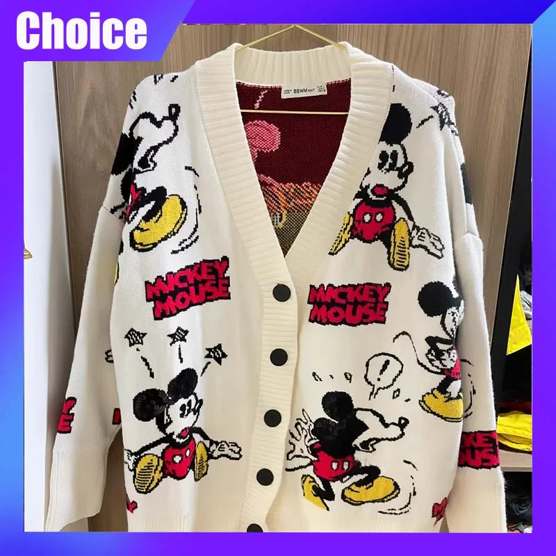 

Mickey Sweater Anime Cartoon Women'S Coat Autumn/Winter Outdoor Loose Cardigan Knitted Sweater Trendy Top Clothing Gift Girl