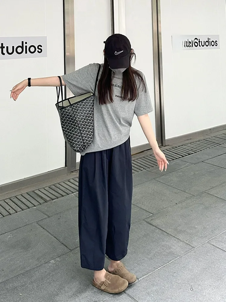 كسول Sle المرأة بنطال ذو قصة أرجل واسعة الكورية عالية الخصر مزيج القطن ملمس الهواء سبعة ثمانين طول الخيار القرد التخسيس #5