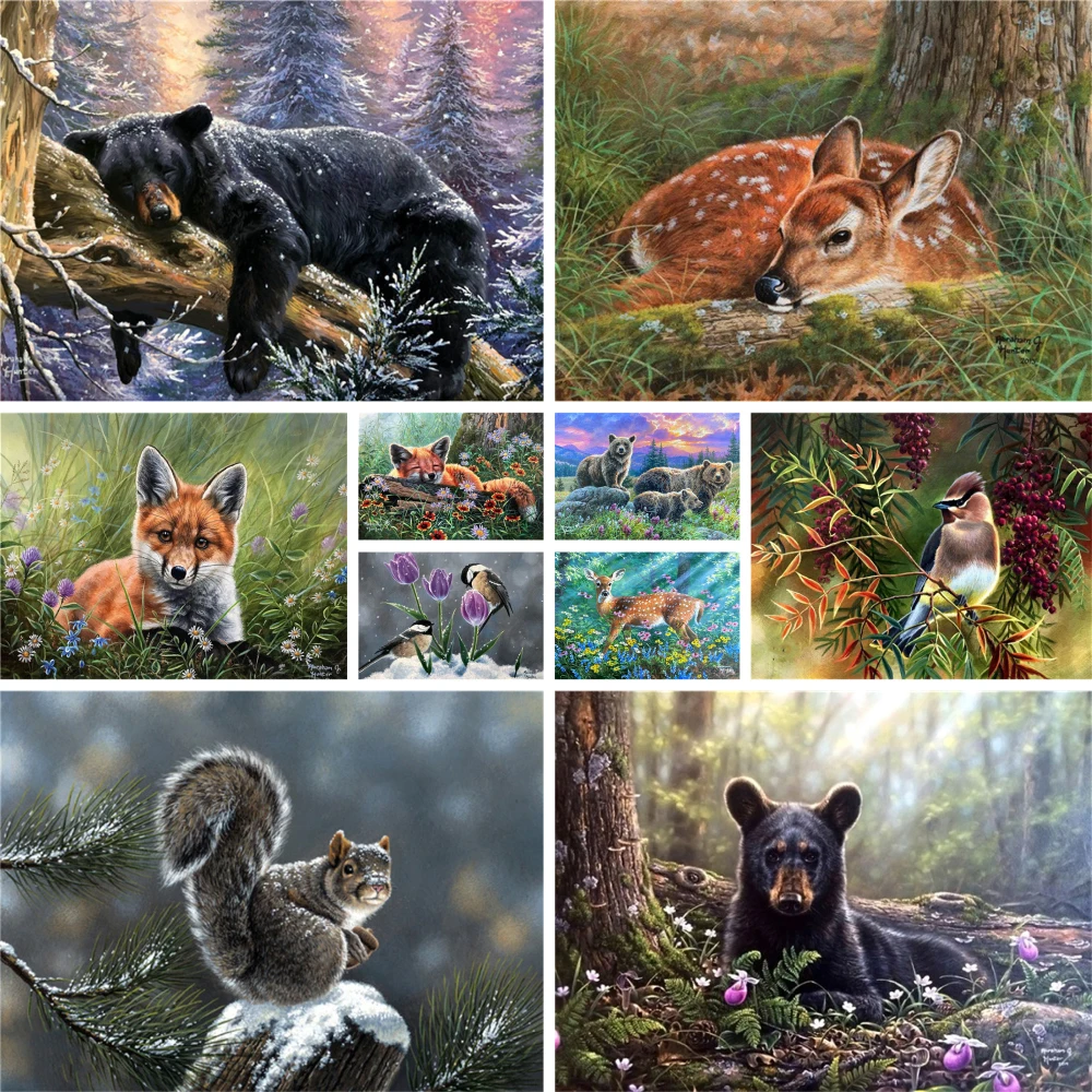 Cartoon Animal Fox Bear Pre-Printed Cross Stitch Full Kit Embroidery Needlework Hobby Craft Handicraft Wholesale Jewelry Design