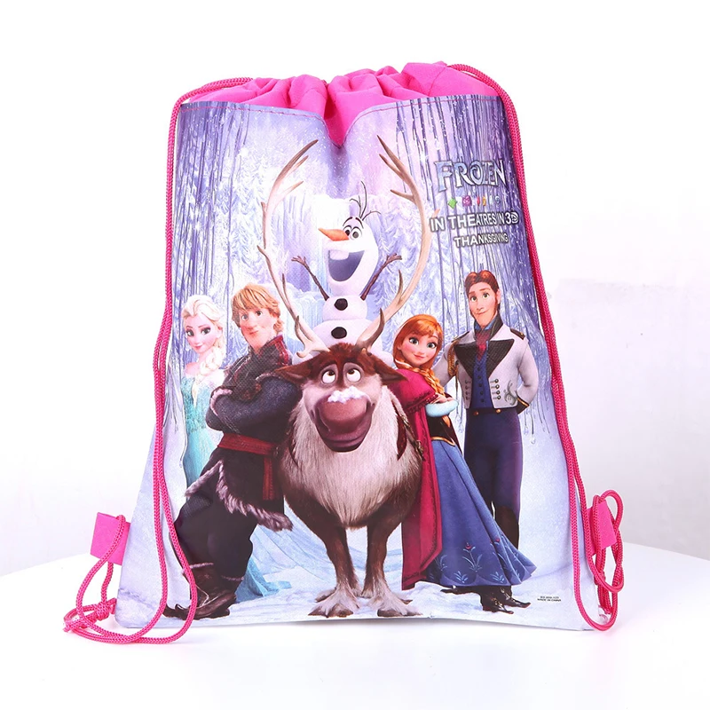 Disney Frozen Princess Bag Cute Princess Elsa Printed Cartoon Drawstring Backpack for Girls Double-Sided Sports Storage Bag Gift