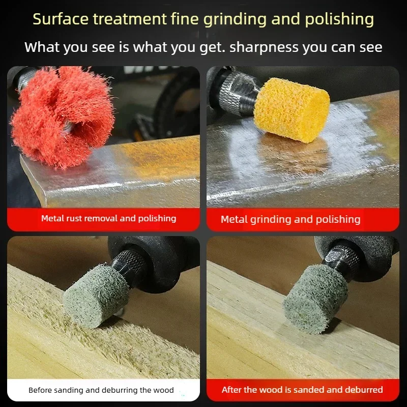 Handle-Mounted Fiber Grinding Heads Nylon Polishing Wheels 3mm Shank Diameter Suitable for Grinding Rust Removal and Deburring