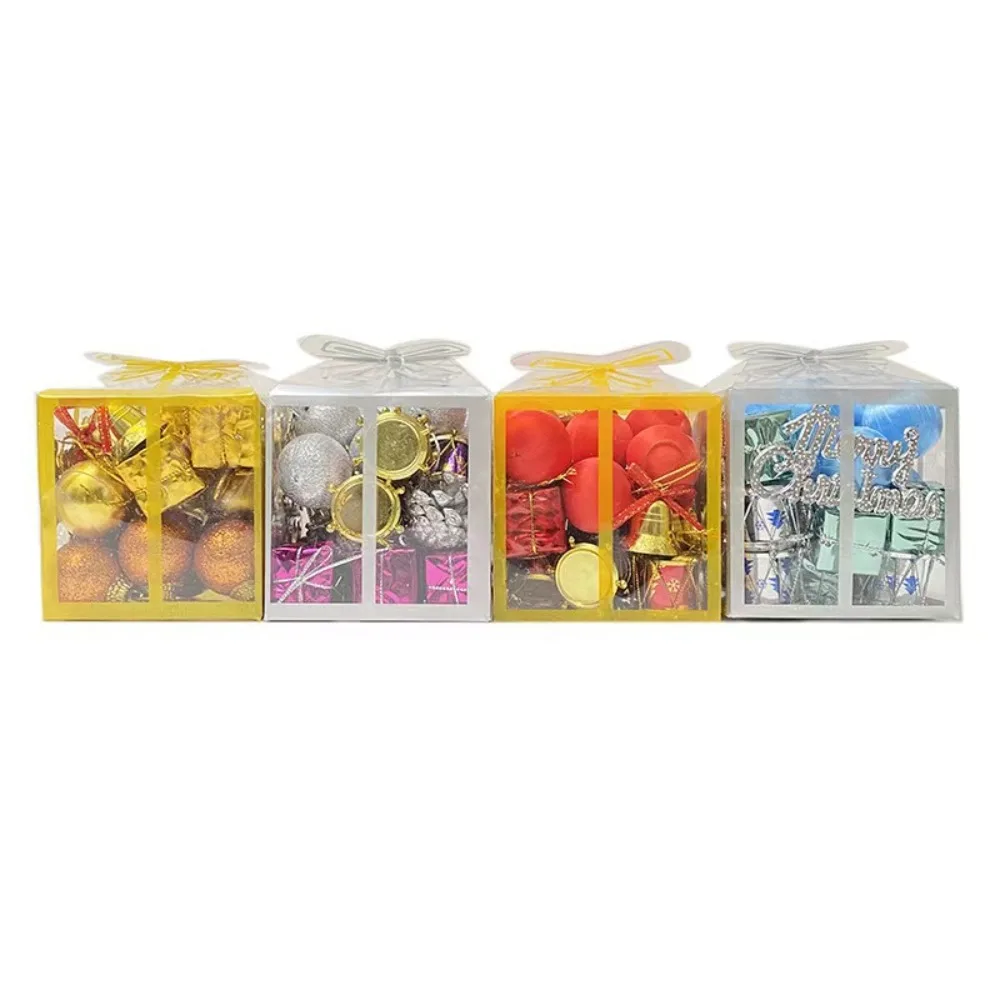 ชุดลูกบอลคริสต์มาสกลิตเตอร์ 26 ชิ้น หลายแบบ ของตกแต่งต้นคริสต์มาสพลาสติก ของขวัญแขวนต้นคริสต์มาส กล่องมินิ