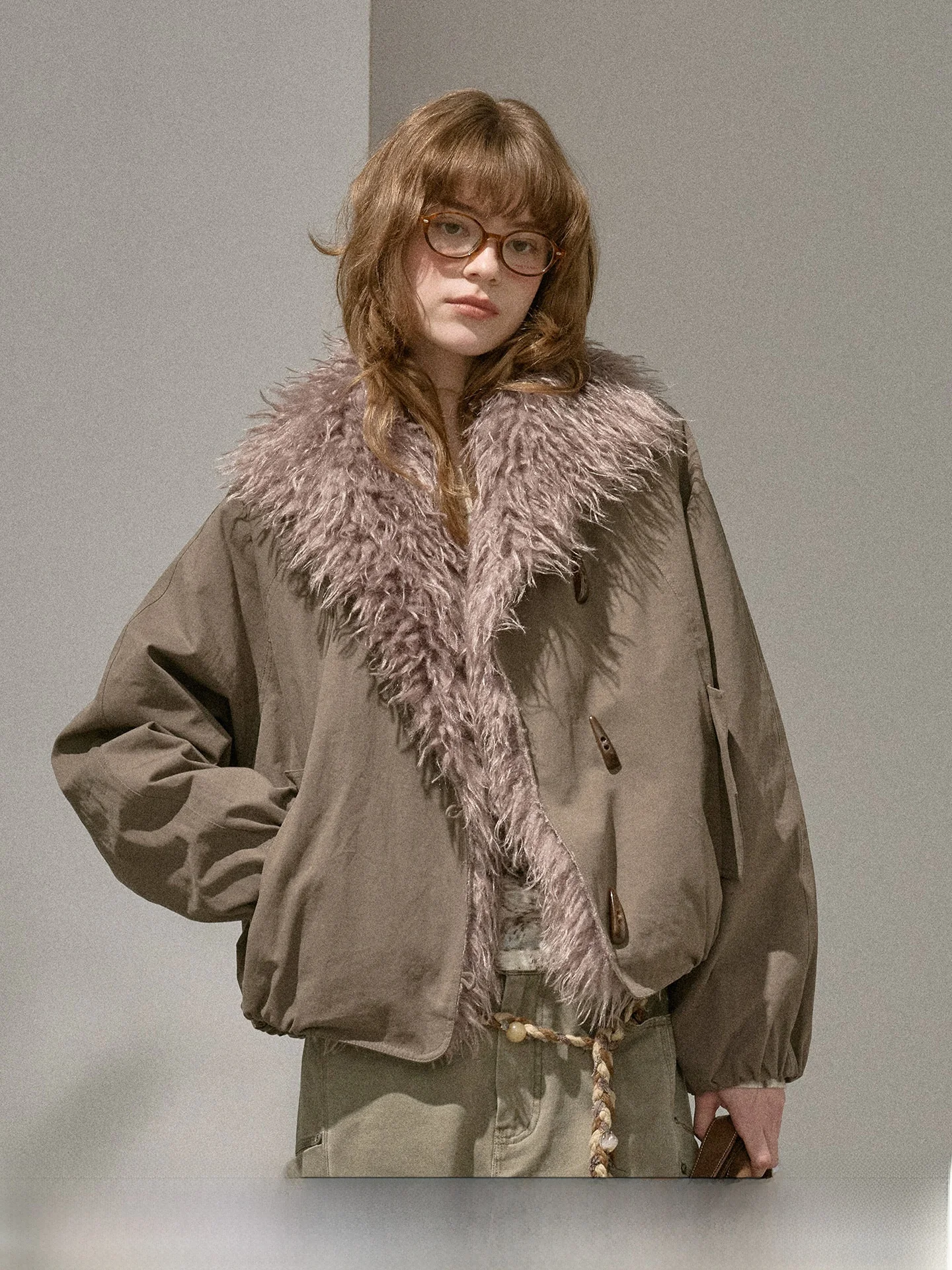 

DIDDI MODA Fluffy Puffer Jaet with Hood Long Sve Thiened Cotton Winter New Arrival Loose Fit Warm Fce Lined Coat