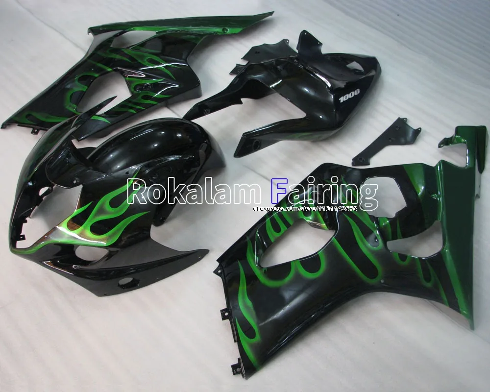 Body Kit For Suzuki K3 GSXR 1000 2003 2004 GSX-R1000 03 04 GSXR 1000 Green Flame Motorbike Fairing (Injection molding)
