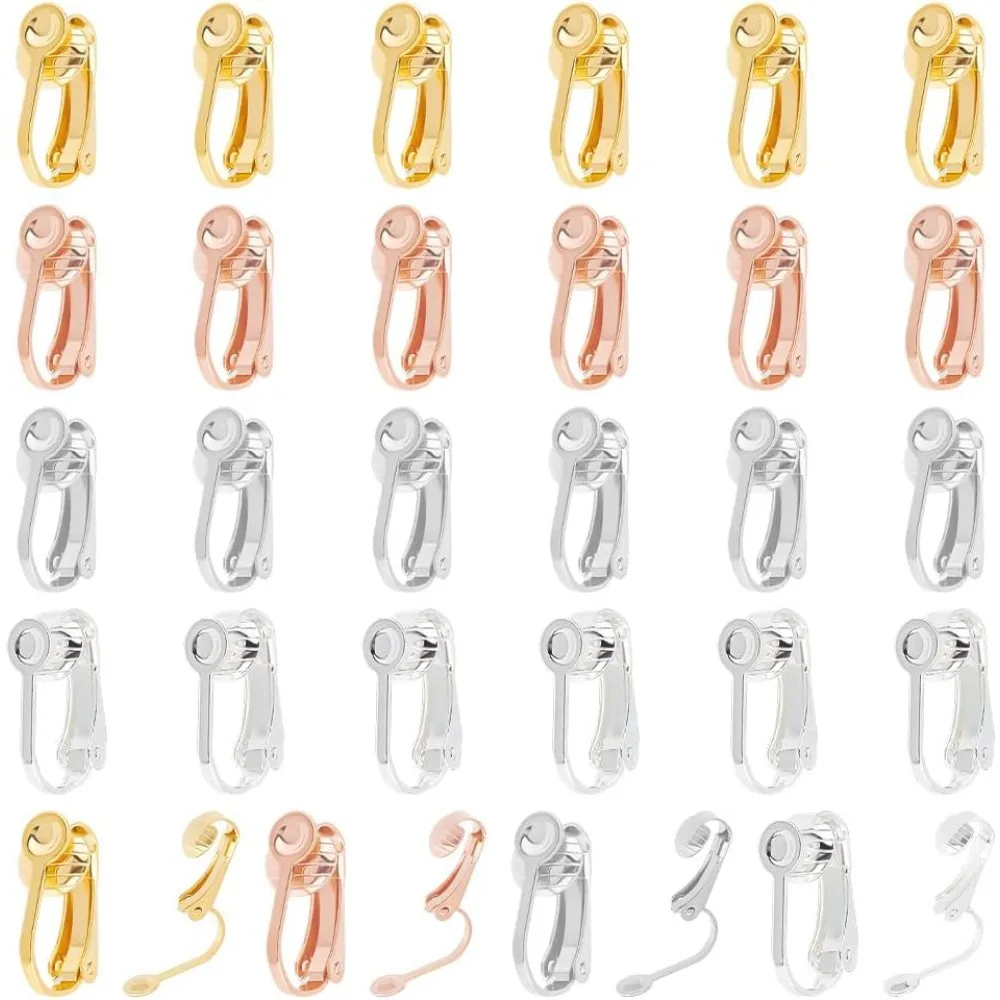 32pcs 4 Colors Stainless Steel Clip-on Earring Non-Pierced Earring 15mm Metal Huggie Ear for DIY Earring Jewelry Making