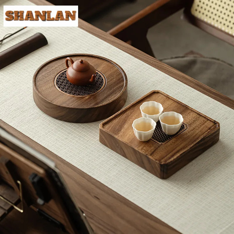 Chinese Walnut Wood Tea Tray Cake Rack Coffee Storage Board Teapot Water Storage Pad Dishes For Serving Tea Services Decoration