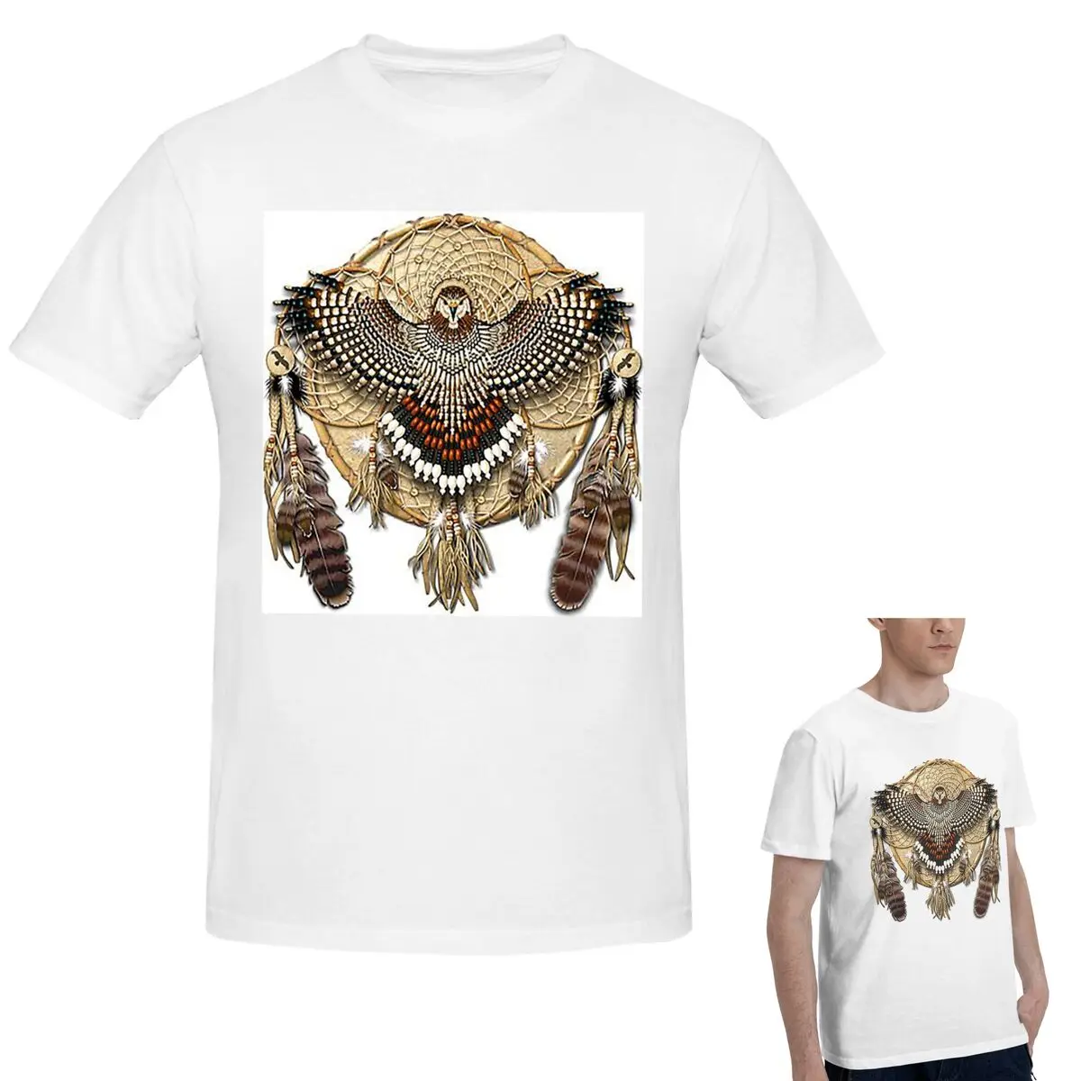 

Футболка из 100% хлопка Red-Tail Hawk Dreamcatcher Mandala, мужская модная футболка большого размера, мужские летние рубашки с круглым вырезом, топы, S-6XL