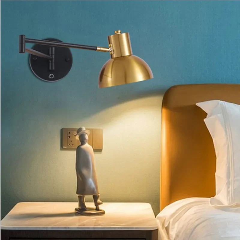 LED Dimmable Wall Lamp Bedroom Bedside Reading Light Folding Telescopic Switch Modern Creative Study Rocker Wall Light Fixture